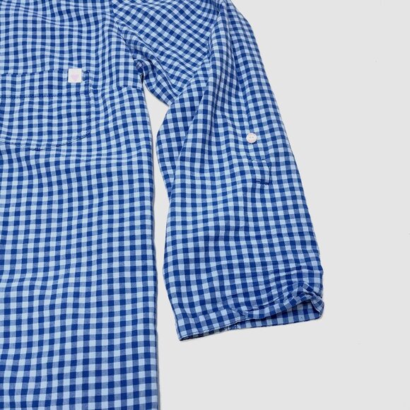 Victorias Secret Blue Gingham Med Button-Up Shirt Dress Long Sleeve Roll Up Tabs - Picture 6 of 11